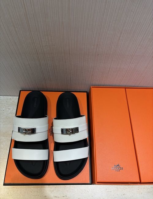 Hermes H Metal Buckle Calfskin Slippers