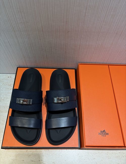 Hermes H Metal Buckle Calfskin Slippers