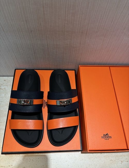 Hermes H Metal Buckle Calfskin Slippers