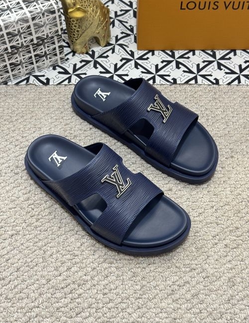 Louis Vuitton LV Premium Leather Slippers With Logo Details