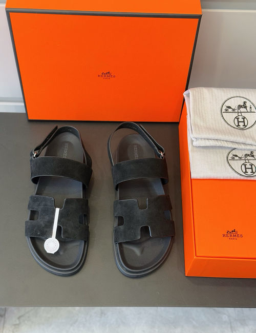 Hermes Chypre Leather Sandals With Non-slip Sole