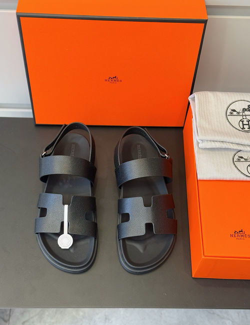 Hermes Chypre Leather Sandals With Non-slip Sole