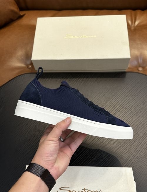 Santoni Canvas Leather Casual Sneakers
