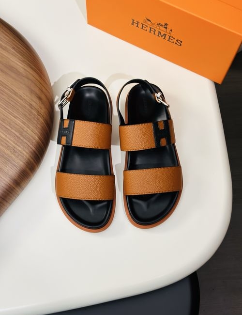 Hermes Cowhide Slides Non-slip Rubber Sole