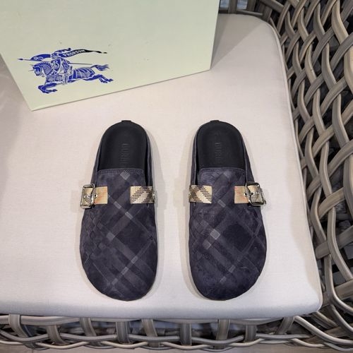Burberry Plaid Suede Mules With Adjustable Buckle