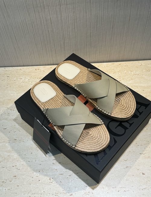 Zegna Antigua Straw Slippers Leather Outsole Braided Sole