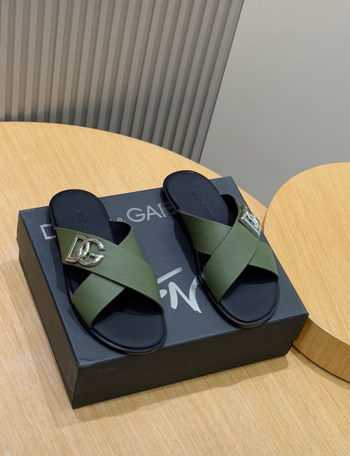 Dolce & Gabbana DG Logo Slides Leather Upper Leather Outsole