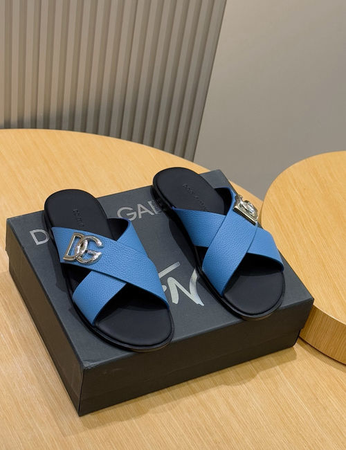 Dolce & Gabbana DG Logo Slides Leather Upper Leather Outsole