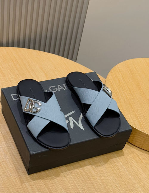 Dolce & Gabbana DG Logo Slides Leather Upper Leather Outsole
