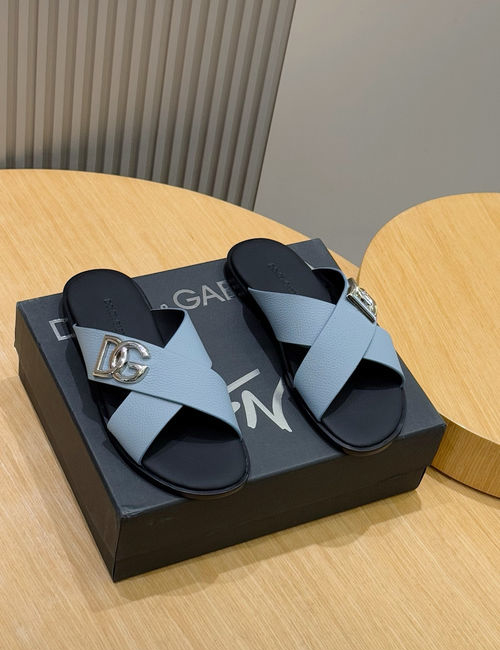 Dolce & Gabbana DG Logo Slides Leather Upper Leather Outsole
