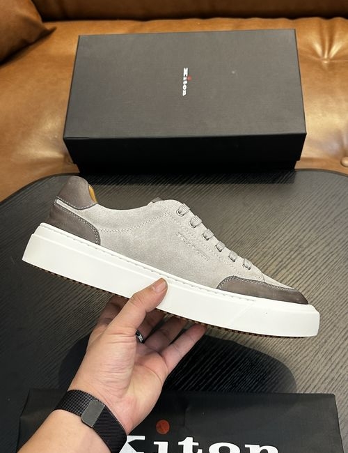 Kiton Calfskin Sneakers With Logo Details