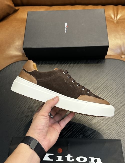 Kiton Calfskin Sneakers With Logo Details