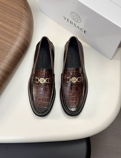 Versace Greek Key Pattern Leather Dress Shoes