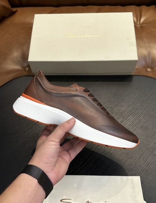 Santoni Grained Cowhide Leather Casual Shoes