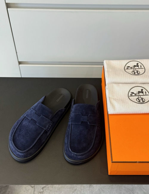 Hermes Go Mules Suede Calfskin Shoes