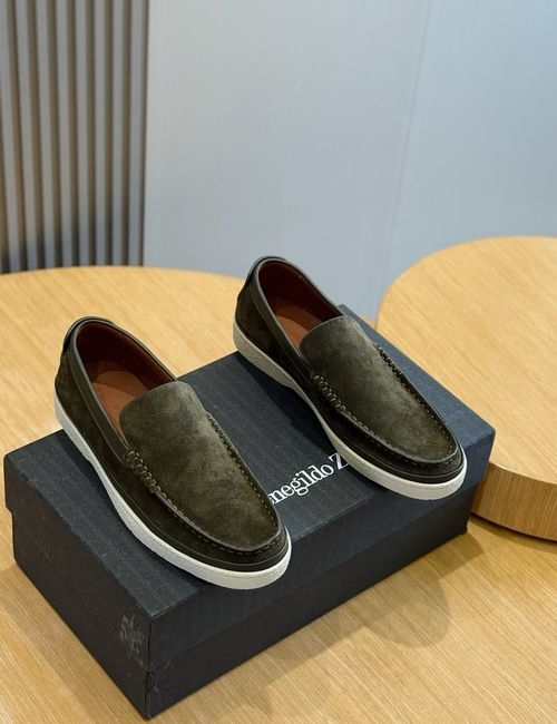 Zegna Polished Calfskin Suede Loafers