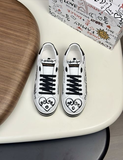 Dolce & Gabbana DG Portofino Grained Calfskin Sneakers With DG Logo