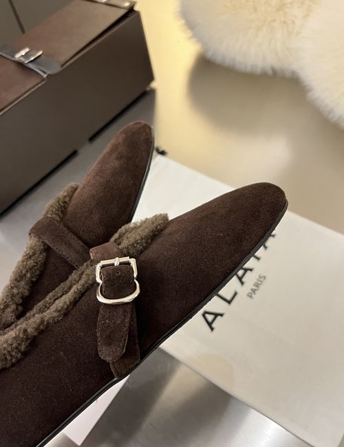 Alaia Faux Fur Mary Jane Flat Shoes