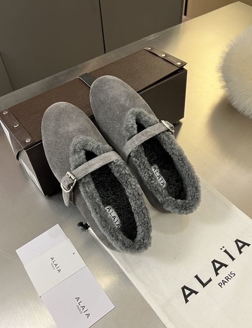Alaia Faux Fur Mary Jane Flat Shoes