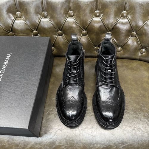 Dolce & Gabbana DG Washed Horse Leather Lace-up Boots
