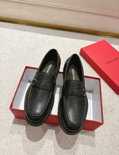 Ferragamo Matte Leather Loafers With Enamel Emblem
