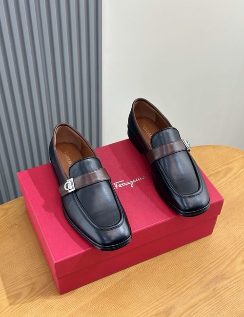Ferragamo Leather Loafers With Stitched Logo