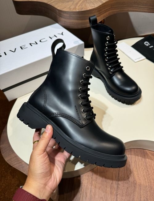 Givenchy Terra Leather Martin Boots With Logo Buckle