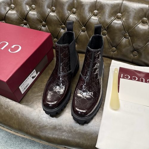 Gucci Burgundy Patent Leather Classic Loafers GG Embossed