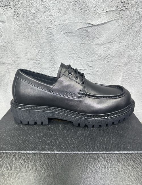Prada Enamel Logo Leather Loafers