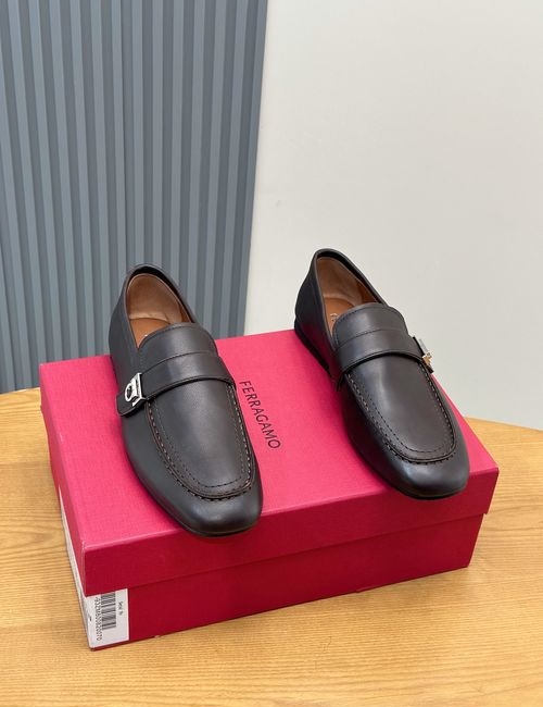 Ferragamo Grained Nappa Leather Shoes With Logo Stitching