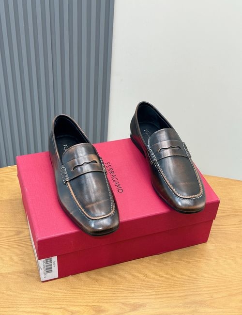 Ferragamo Grained Nappa Leather Shoes With Logo Stitching