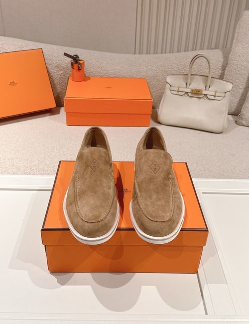 Hermes Vintage Suede Loafers With Leather Lining