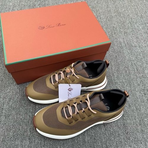 Loro Piana LP Knit Leather Casual Sneakers With Rubber Sole