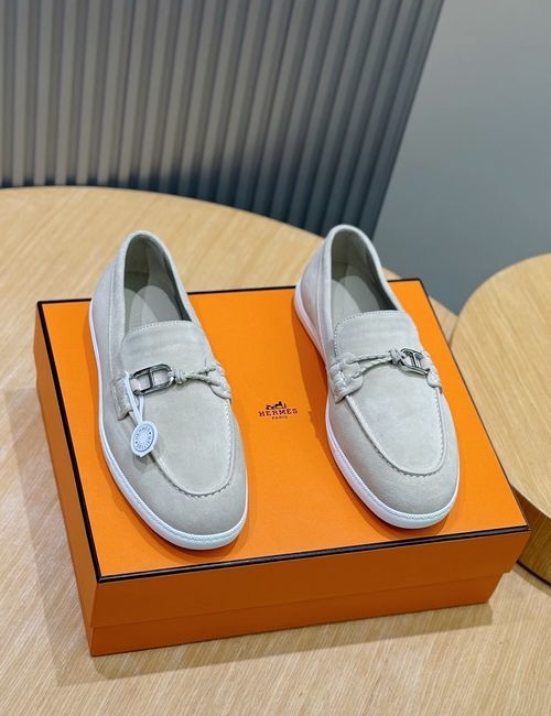 Hermes Like Leather Rope Loafers Rubber Sole