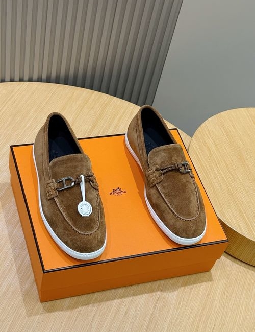 Hermes Like Leather Rope Loafers Rubber Sole