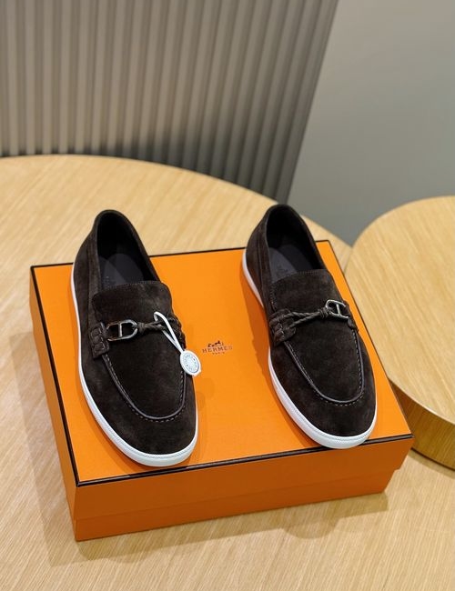 Hermes Like Leather Rope Loafers Rubber Sole