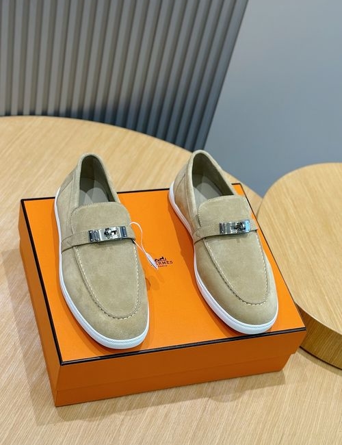 Hermes Like Leather Rope Loafers Rubber Sole