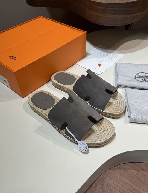 Hermes Antigua Woven Sole Suede Slippers