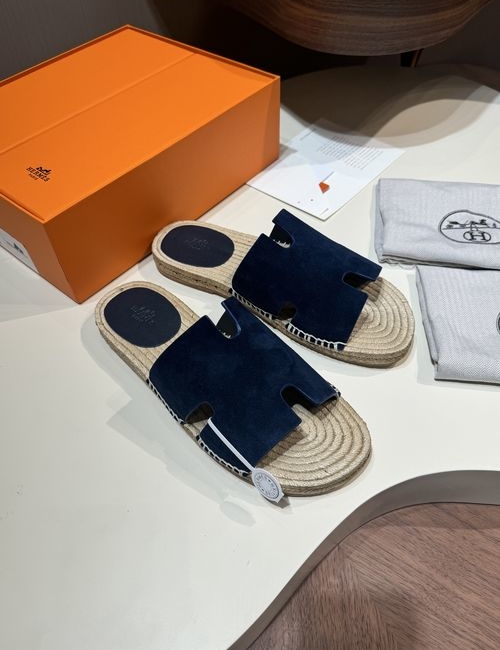 Hermes Antigua Woven Sole Suede Slippers