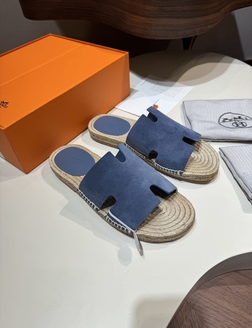 Hermes Antigua Woven Sole Suede Slippers