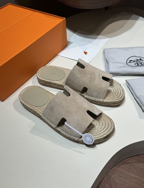 Hermes Antigua Woven Sole Suede Slippers