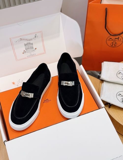 Hermes Calfskin Loafers With Woven Cord Buckle