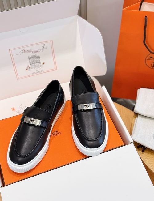 Hermes Calfskin Loafers With Woven Cord Buckle