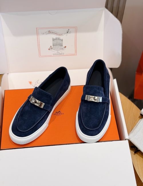 Hermes Calfskin Loafers With Woven Cord Buckle