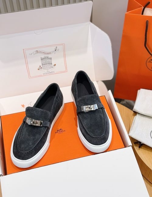 Hermes Calfskin Loafers With Woven Cord Buckle