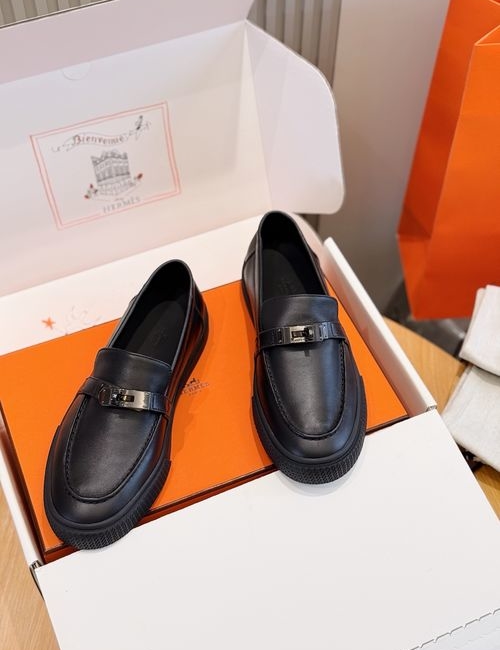 Hermes Calfskin Loafers With Woven Cord Buckle