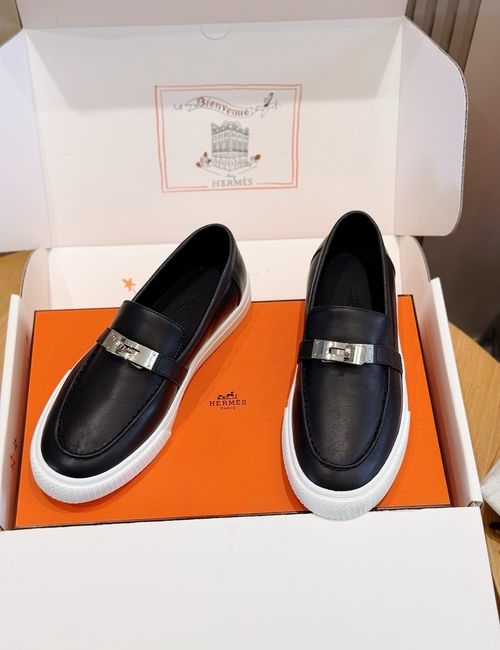 Hermes Calfskin Loafers With Woven Cord Buckle