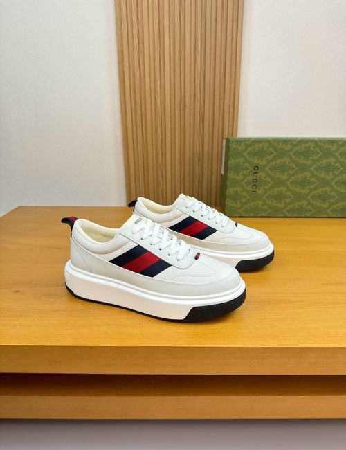Gucci Premium Casual Sneakers Napa Grained Leather Webbing Upper