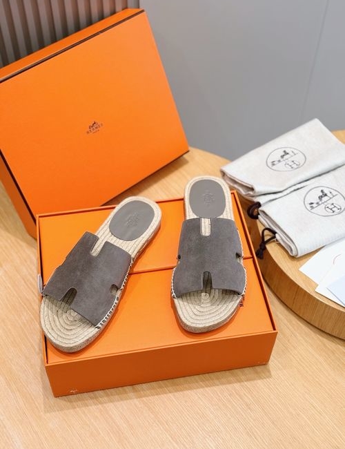 Hermes Antigua Straw Woven Slippers