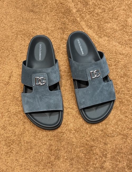 Dolce & Gabbana DG Logo Slides Leather Upper Genuine Outsole